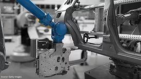 Factory robot arm in automobile manufacturing smart factory.