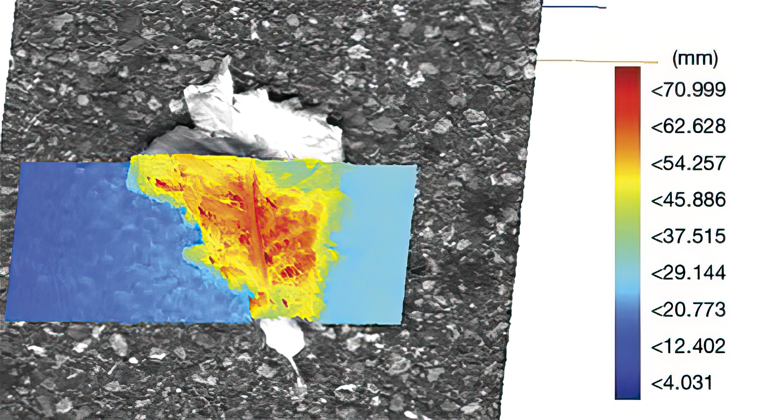 Three-dimensional surface profile visualization created from line-scan inspection data, highlighting height variations and material defects.