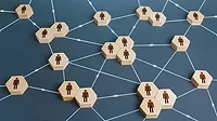 Connected Workforce Network Network diagram with connected groups represented by human icons.