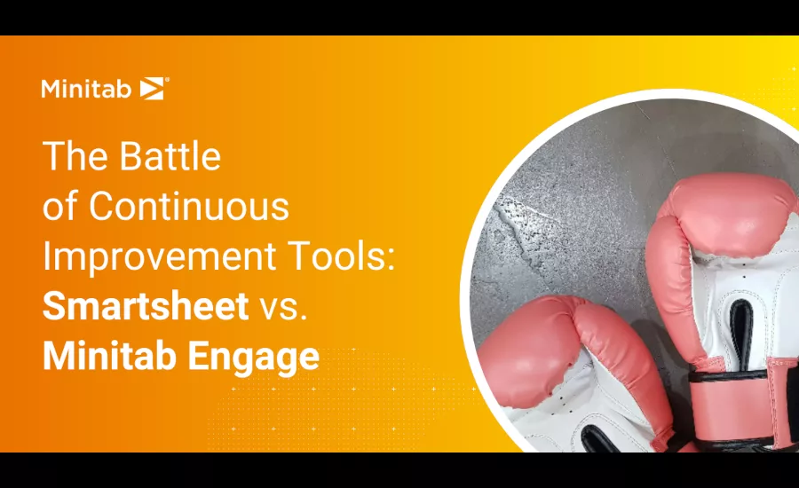 The Battle of Continuous Improvement Tools: Smartsheet vs. Minitab Engage (image of a pair of boxing gloves on the lower righthand corner)