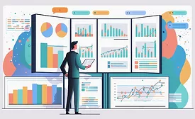 Big control center with business graphs showing key process indicators for finances, stock market and process efficiency, data analysis concept, generative AI