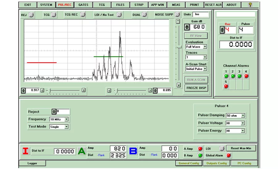 The ultrasonic signal from a typical defect.