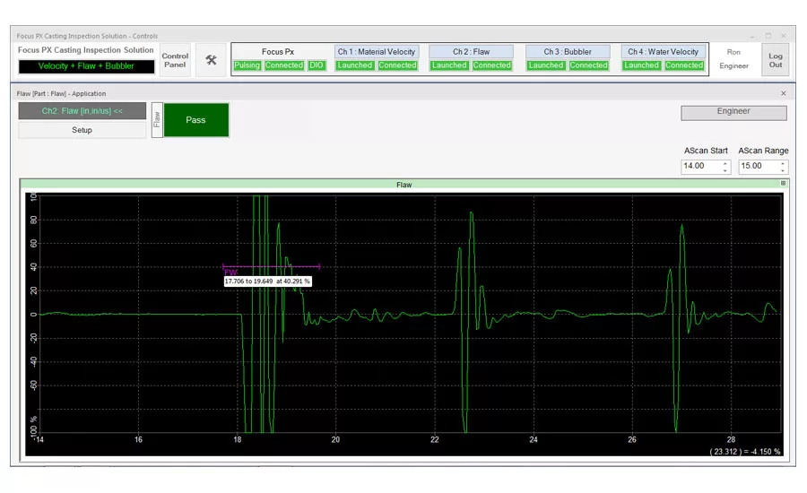 Figure 17: Flaw interface showing interface test setup.