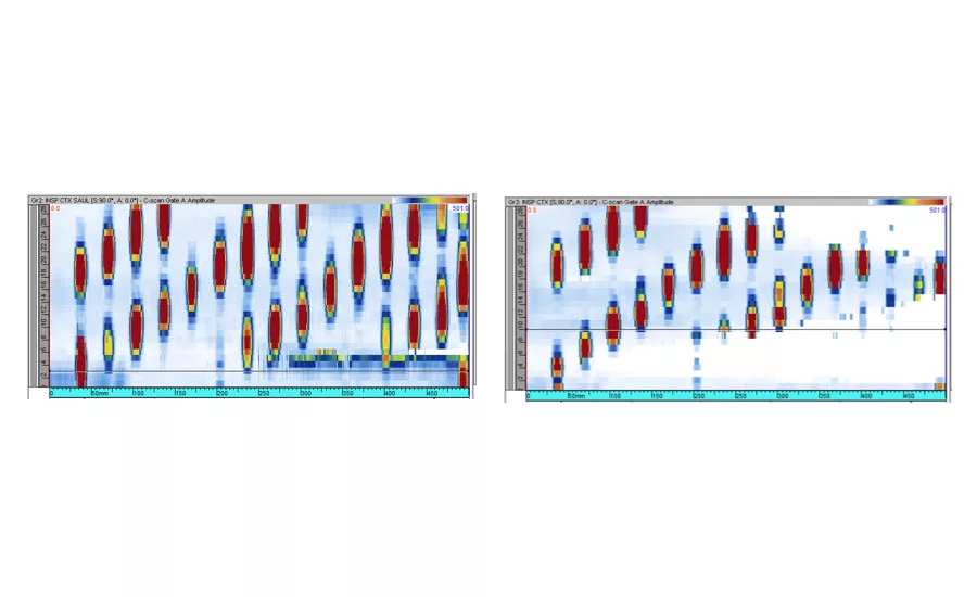 Inspecting uniform varying radiuses with (left) and without (right) adaptive focusing.