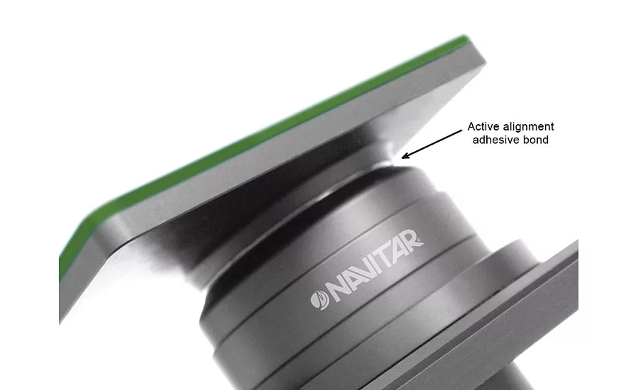 Active alignment adhesive bond of lens to sensor board. Source: Navitar Inc.