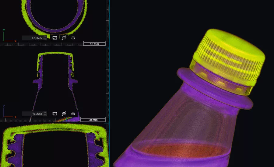 The software uses color to show different parts (densities) of the assembly.