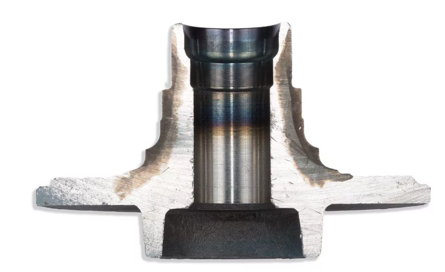 Figure 2. Cutaway view of an automotive wheel bearing showing hardness patterns. Source: Criterion NDT
