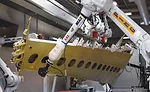 A Leica T-Scan is used to scan and measure an aircraft wing. 