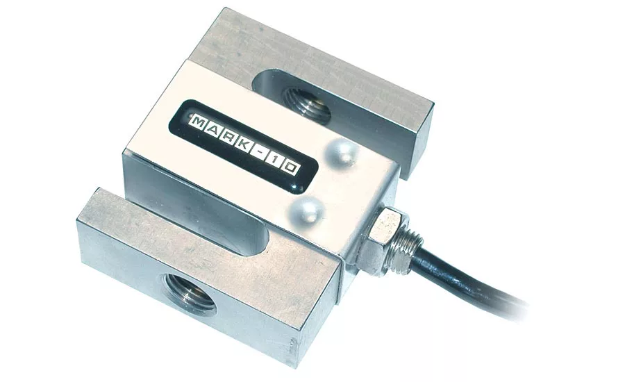 A typical strain gage-based load cell often used with tensile testers.