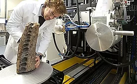 X-ray CT setup for examining a fossil sample.