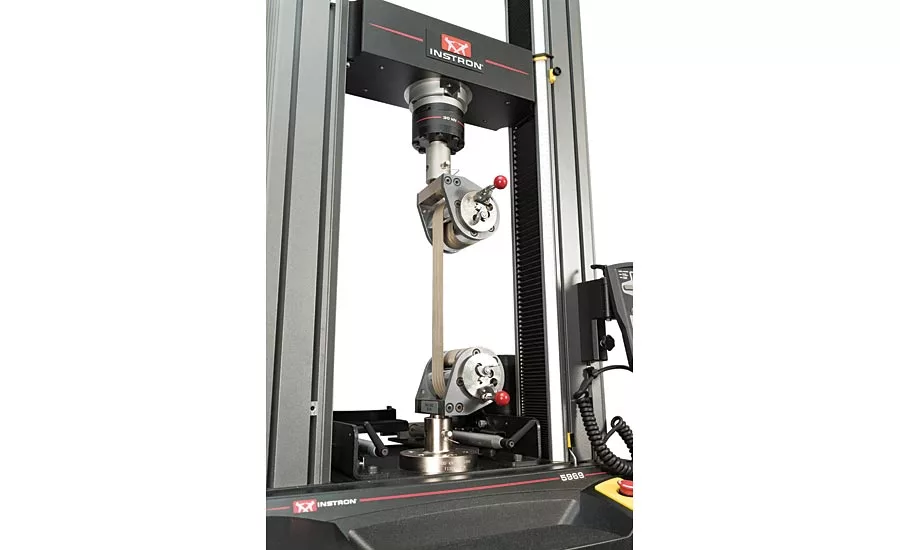 Figure 5: Testing seatbelt materials using capstan principle gripping solution. Source: Instron