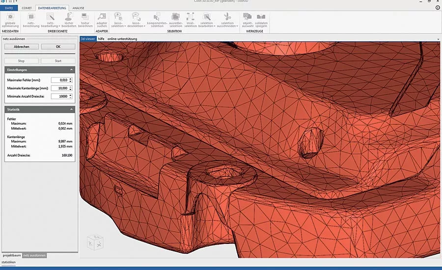 Quick triangle mesh generation using high-quality data reduction. Source: ZEISS