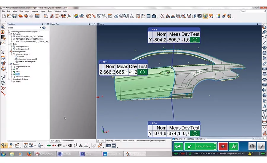 The automobile door and side panel are precisely aligned using CAD data.