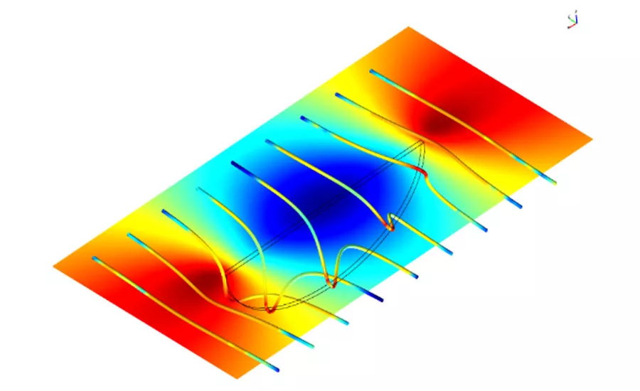 Figure 3. Disturbed electric field around a linear defect and effect on Bx strength