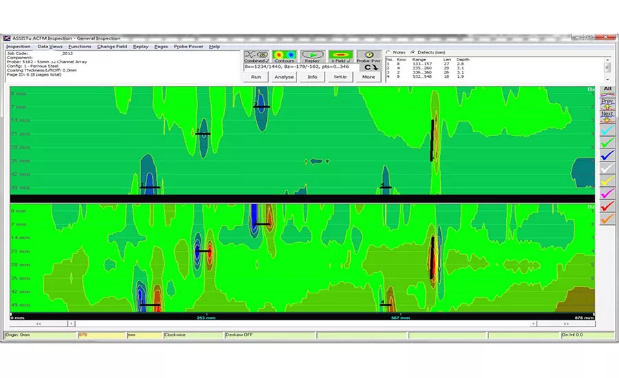 Figure 8. ACFM array Bx and Bz data C-scan display