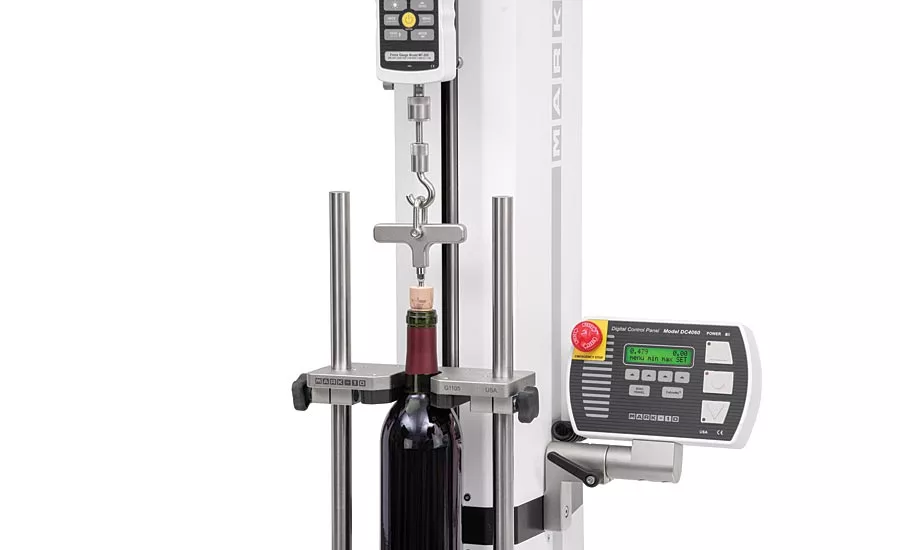 Cork extraction force measurement fixture from Mark-10.
