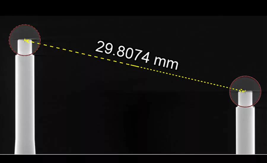 This is a 2D cross section of ruby spheres with spheres fitted to scan data.