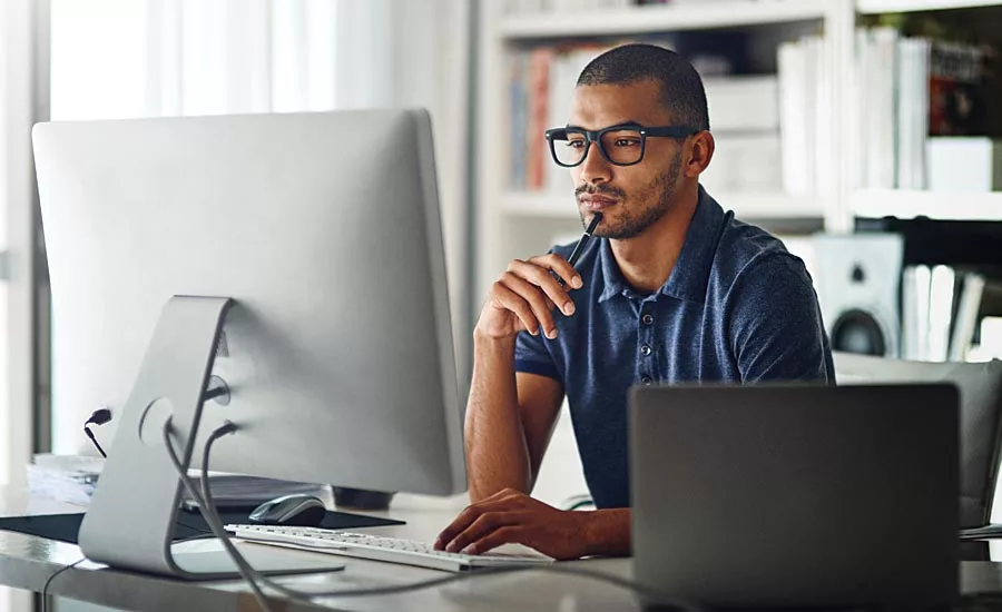 man at a computer