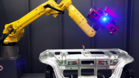Robot arm with 3D scanner. Automated scanning.