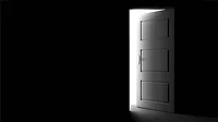 Lean with Lazarus Column feature image of a partially open white door surrounded by darkness, with light showing through.