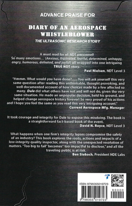 NDT April 2024 Ethics feature back cover of "Diary of an Aerospace WhistleBlower"