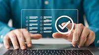 Hand point on check correct icon for compliance with regulations, services, and standards.