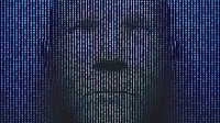 3D head made with binary code.