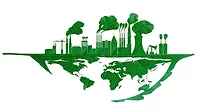 Industrial factory and global map cut out from a leaf.