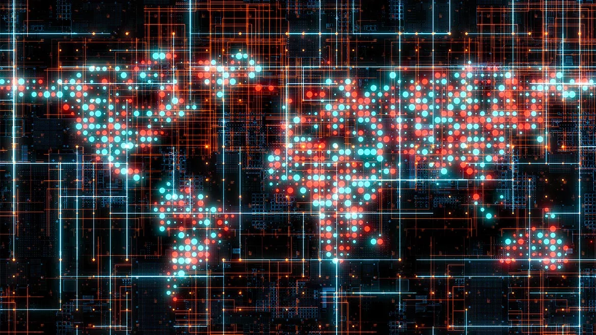 Management ChatGPT Feature. World map on digital futuristic surface.
