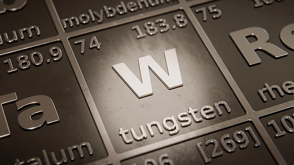 QM 0124 ASNT Column Tungsten. Highlight on chemical element Tungsten in periodic table of elements. 