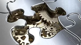 QM 0124 From the Editor feature image of closeup of mechanical puzzle.