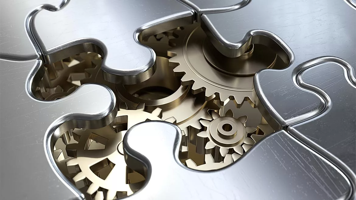 QM 0124 From the Editor feature image of closeup of mechanical puzzle.