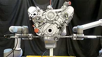 Machine Vision 101 Humatics Microlocation with UR10e UR16e Machine Vision 101 feature. a pair of UR10e and UR16e cobots from Universal Robots perform assembly tasks on an engine that’s in motion –no machine vision required.