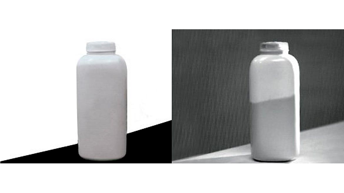 01 VS 0124 Lighting feature Figure 1. SWIR machine vision systems can image through some objects that are opaque under visible light like this white bottle to reveal the profile of hidden substances inside them.
