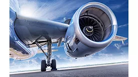 Wing and left jet engine of an aircraft