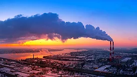 Greenhouse gas emissions. Pollution of factories. Dirty air over the city. Negative impact on human health.