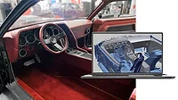 QM March 2024 Test & Inspection feature image of interior of red car with inset of 3D scan on laptop