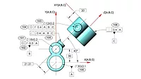 Example Part Drawing with Datum Reference Frame Coordinate Axes Added