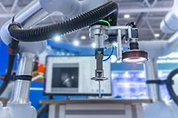 Smart robot in manufacturing industry for industry 4.0 and technology concept.