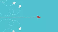 Think differently concept. Red airplane changing direction.