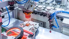 Smart robot in manufacturing industry for industry 4.0 and technology concept. 