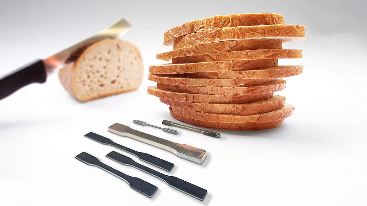 Slicing bread with a steel blade.