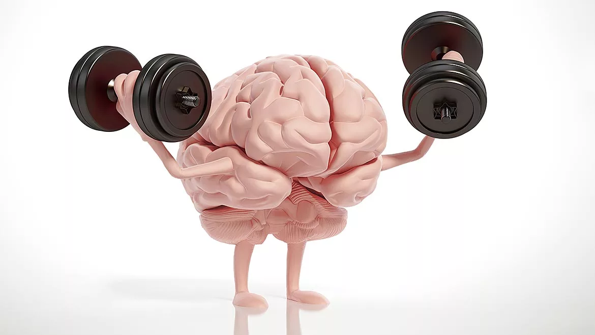 Brain Power: A Cartoon Illustration of a Brain Lifting Weights