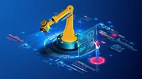 Illustration of a girl conducting industrial maintenance of the mechanized arm Illustration of a girl conducting industrial maintenance of the mechanized arm.