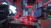 Machine part on production line Close up of machine part measuring production line in factory.