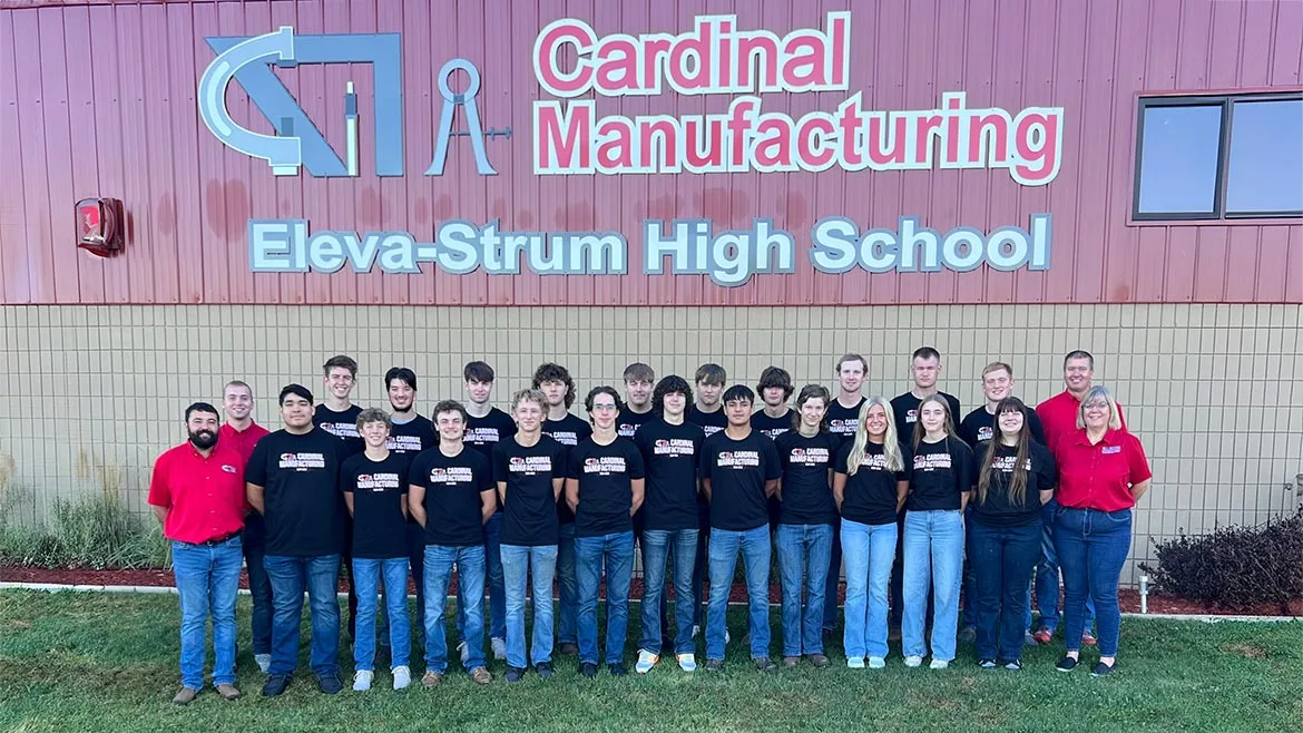 Group photo of students at Cardinal Manufacturing At Eleva-Strum High School.