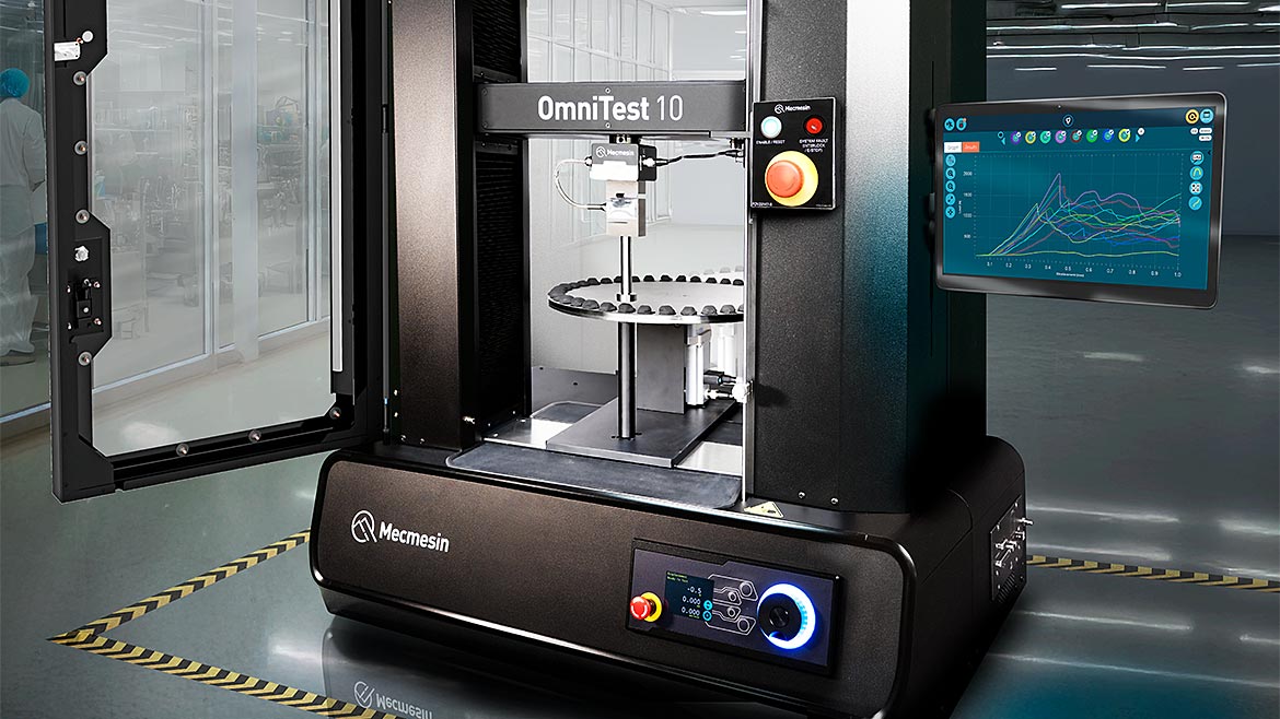 Tablet pellet crush automated OmniTest 10 full side scene in situ.