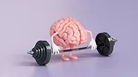 Cartoon Brain Lifting Weights on a Purple Background Cartoon Brain Lifting Weights on a Purple Background.