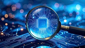 Firefly magnifying glass on a circuit board.