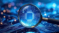Firefly magnifying glass on a circuit board Firefly magnifying glass on a circuit board.